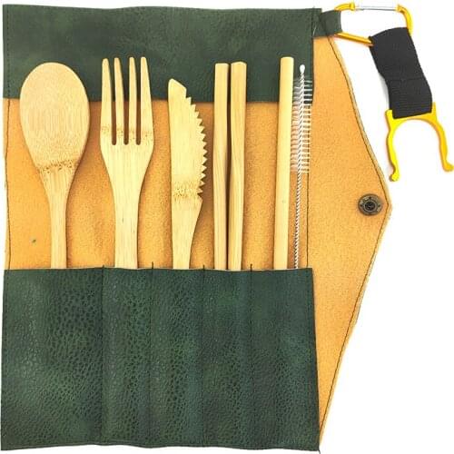 Wooden tableware set Bamboo cutlery set Eco Friendly Reusable Flatware Set Set Spoon Fork Chopsticks and Cloth bag