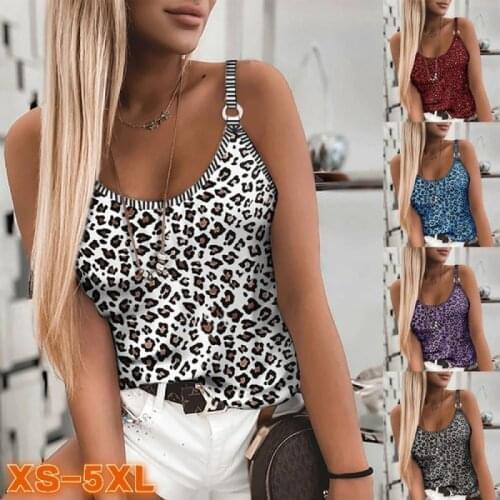 New Fashion Womens Summer Casual Loose Sleeveless Striped Cheetah Print Cami Top Tank Top S-5XL