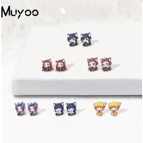 2021 New Anime Demon Slayer Kimetsu No Yaiba Bunny Cosplay Acrylic Epoxy Resin Stud Earrings
