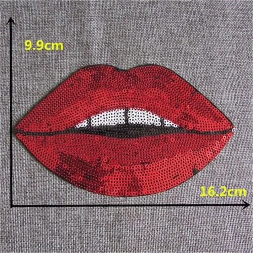 New Arrival fashion red lip Plastic sequins patches hot melt adhesive applique DIY clothing accessory patch 1pcs for sale C616