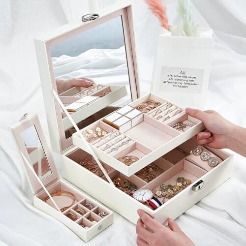 PU Leather Jewelry Organizer Large Double Layer Earring Pendant Necklace Storage Box Glasses Watch Women Cosmetics Lipstick Box