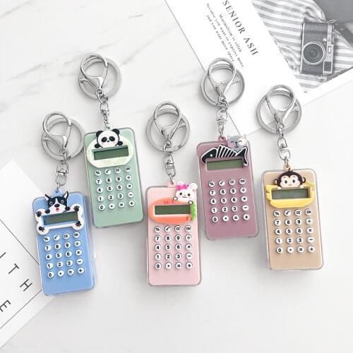 Plastic mini keychains Handheld cartoon cute pocket calculator key chains Office supplies student stationery key rings