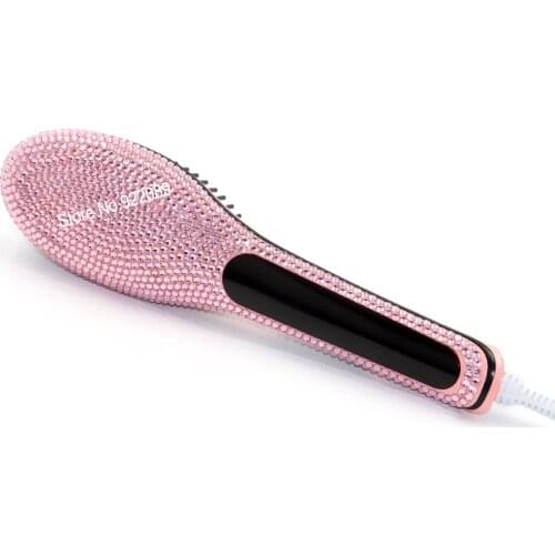 Pink Crystal Brush Hair Straightener Comb Irons With LCD Display Electric Straight Hair Comb Straightening