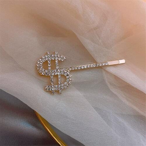 Dollar Shape Hairpins Crystal Hair Clip Letters Hairpin For Women Girls Headwear Rhinestone Hair Accessories