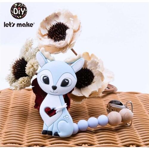 LetS Make 1Pc Silicone Sika Deer Clip Chain Pacifier Wooden Beaded Baby Teething Beads Silicone Baby Pacifier Dummy Chain