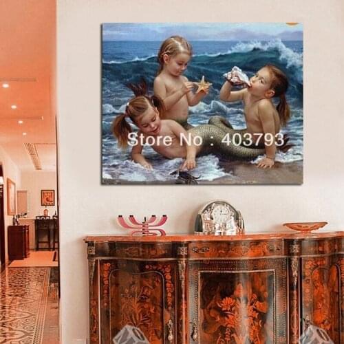 Modern Abstract Huge Wall Art Oil Painting On Canvas-Three mermaids 24X24inch free shipping decorative wall pictures