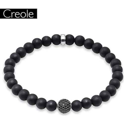 Europe Black Zirconia Pave Beads Black Obsidian Heart Matted Bracelet, Rebel 925 Sterling Silver Jewelry Gift For Men
