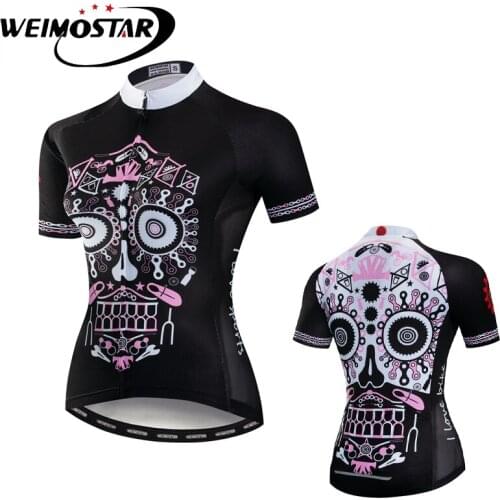 Weimostar Bike Team Women Skull Cycling Jersey Top mtb Bike Jersey Shirt Short Sleeve Bicycle Clothes quick dry Cycling Clothing