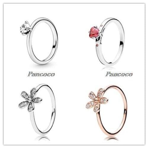 Authentic 925 Sterling Silver Ring Sparkling Red Heart With Crystal Rings For Women Wedding Party Gift Pandora Jewelry