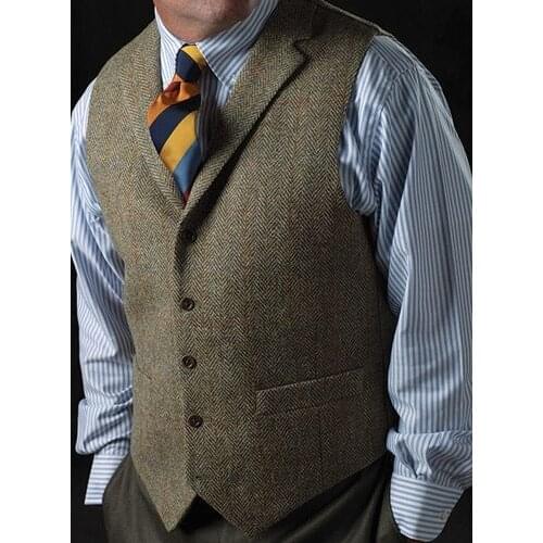 Rustic Wedding Groom Vests Custom Made herringbone tweed Waistcoat Gentlemans Groom Wear Wedding Party Prom Vests