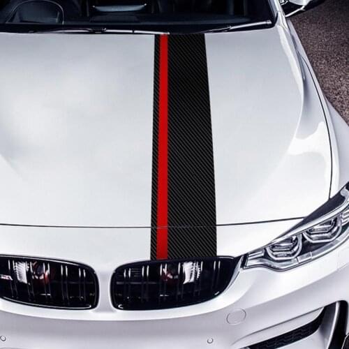 1PCS Car Engine Cover Sticker Black Red Racing Car Auto Reflective Car Graphic Decal Stripe Personality Cars Stickers 14cmx1.8cm