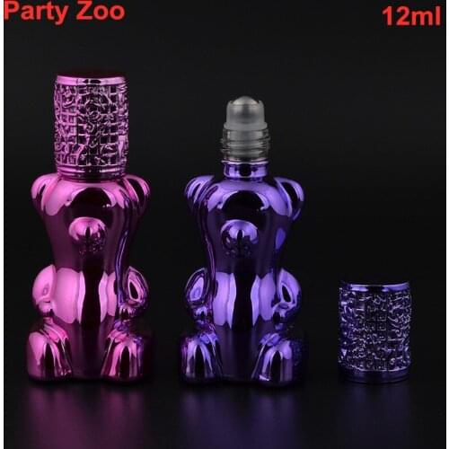 100 X 12ml Tiny Bear Shape Empty Purple/Pink UV Coating Roller-On Essential Oils Bottles Refillable Perfume Containers Bottles