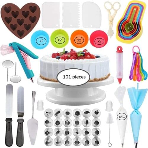 101pcs Cake Turntable Piping Tip Nozzle Pastry Bag Set DIY Cake Decorating Supplies Baking Tools