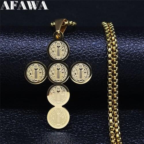 2021 Christian Cross Jesus Stainless Steel Gold Color Statement Necklace for Women/Men Jewelry colier homme NXH37S02