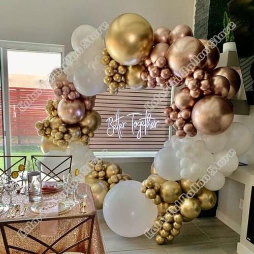 204pcs Rose Gold Latex Balloon Arch Kit Gold White Balloon Garland Birthday Party Background Baby Shower Event Table Decoration