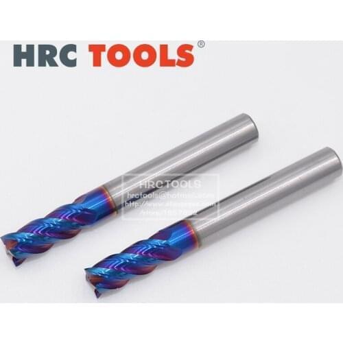 1pcs 4F Flat Endmills with Straight Slim HRC65 Carbide Nano--blue Coating Tungsten Steel Cutting Sprail Tools 10mm 12mm 14mm