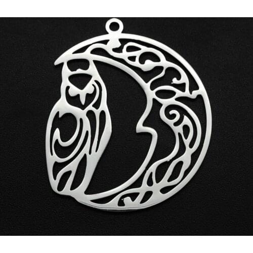 5pcs/lot 100% Stainless Steel 35x29mm Moon Owl DIY Charm Earring Finding Wholesale Jewelry Bracelet Making Charms