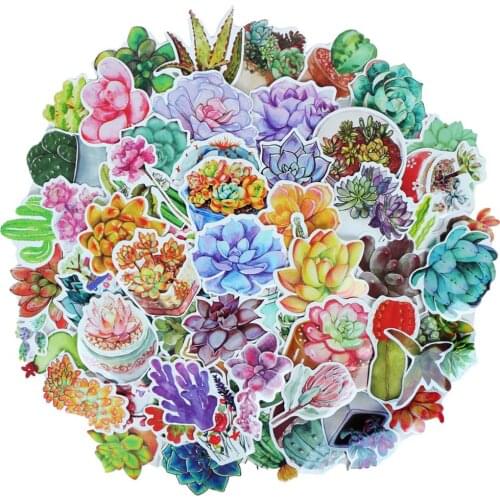 70 PCS Cute Succulent Plants Stickers PVC Cactus Laptop Sticker for Diary Paper Crafts Scrapbooking Decorative DIY Stationery