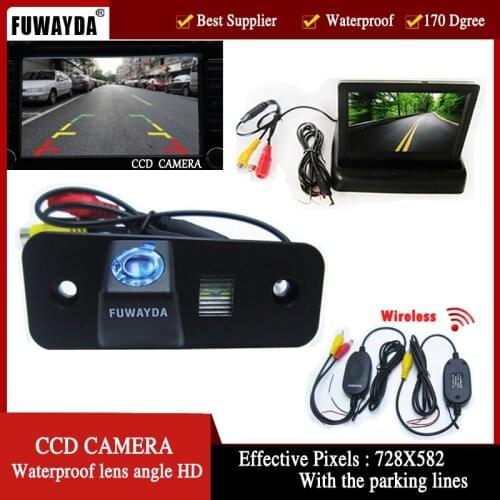 FUWAYDA Wireless Camera for Hyundai santafe Azera,withCar Monitor with CCD Rear View Camera Car Video Parking Assistance System