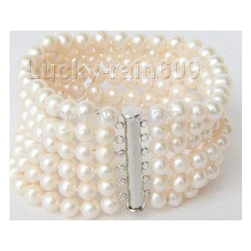 8 "6row 7 - 8mm Black Baroque Beads FW Bracelet Magnet Clasp>>> women jewerly Free shipping