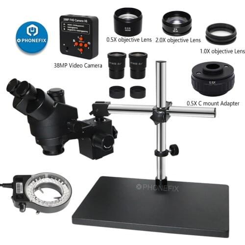 Black 38MP HDMI Digital USB Microscopio Camera 3.5X-90X Simul-Focal Trinocular Stereo Microscope Soldering PCB Jewelry Repair
