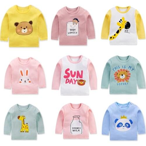 Childrens Cartoon Long Sleeve T Shirt Autumn New Boys Girls Pullover Round Neck Animals Print T-shirts Fall Clothes for Kids
