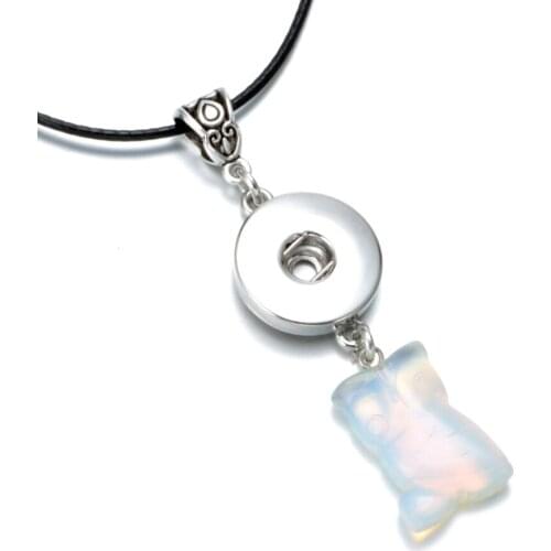 DZ1722h High quality Natural Stone leather Necklace Fit 18mm Snap Button White crystal Owl Pendant Necklace Snaps Jewelry