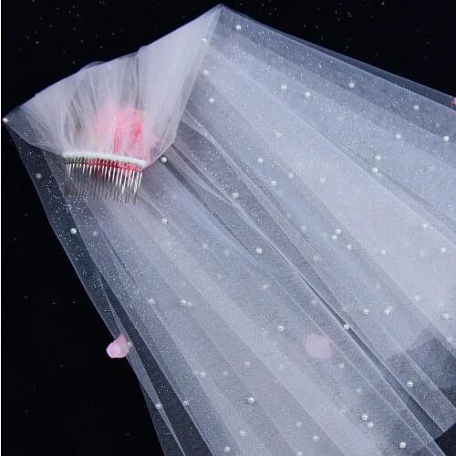 TOPQUEEN V91 Champagne Color Wedding Veil 2 Tier Veil Medium-long Veil Shiny Sparkling Glitter Veil Brides 2021 Accessories