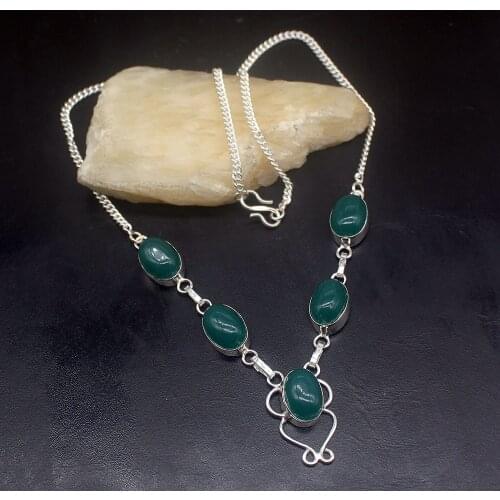 Gemstonefactory Jewelry Big Promotion 925 Silver Natural Green Emerald Agate New Coming Women Chain Necklace 48cm 202101390