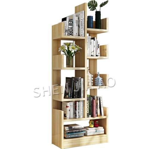 Tree-shaped Bookshelf Floor Simple Modern Solid Wood Bookcase Childrens Storage Creative Living Room Storage Cabinet 1PC