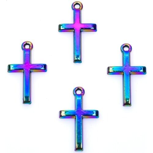 2PCS New Rainbow Color Simple Jesus Cross Charms Pendant Necklace For Jewelry Makings Earrings Components R122