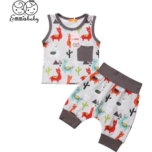 Lovely Alpaca Clothes Sets Toddler Kids Baby Girl Boy Summer Sleeveless Tank Tops T-shirt Shorts 2Pcs Cotton Outfits Clothes