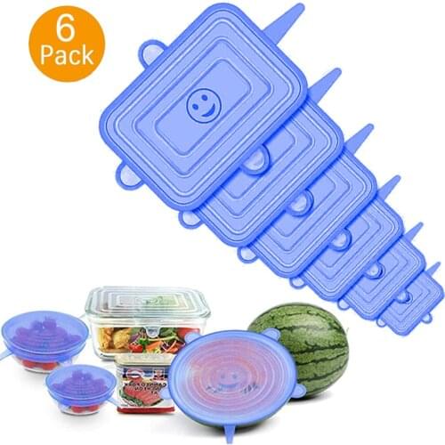 6PCS Square Silicone Food Fresh Lids Kitchen Silicone Caps Food Cover Adjustable Stretch Bowl Lids Cookware Accessories