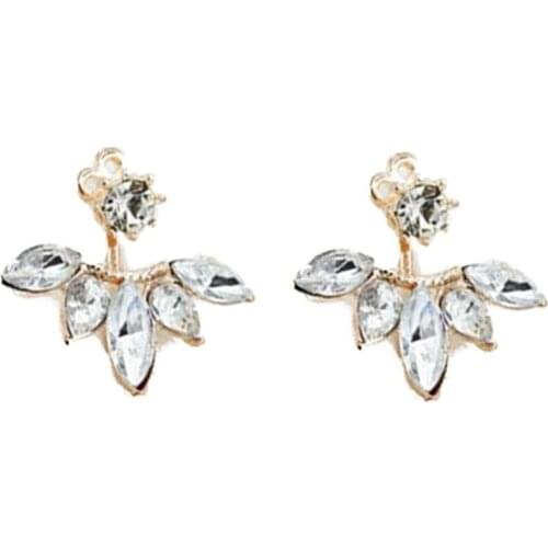 Korean Sweet and Plated Leave Crystal Stud Earrings Fashion Statement Jewelry Earrings for Women