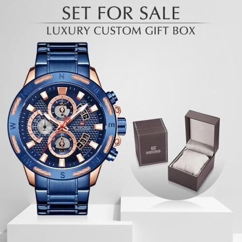 Men Watch NAVIFORCE Top Brand Luxury Quartz Men’s Watches Full Steel Chronograph Watch With Box Set For Sale Relogio Masculino