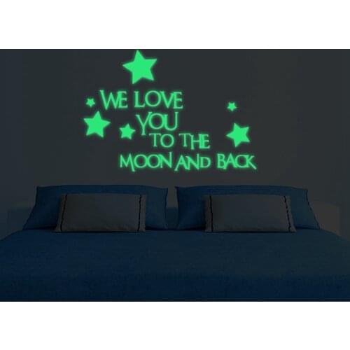 We Love You to The Moon and Back Star Glow in The Dark Nursery Wall Decals Luminous Words Wall Stickers for Kids Room Decor