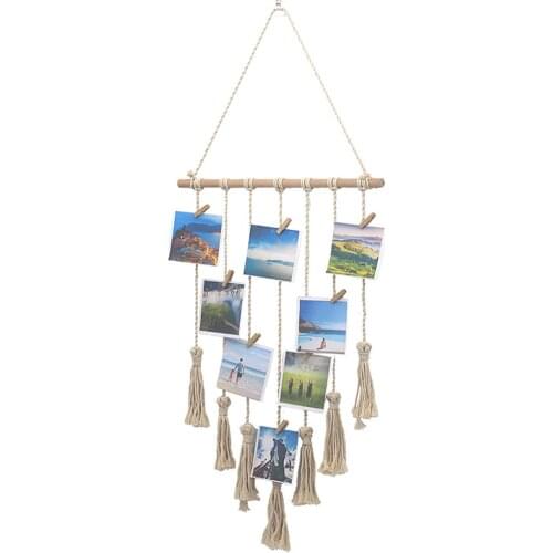 Wall Hanging Photo Display Macrame Pictures Organizer Home Decor For Bedrooms Living Room Tassel Pendant With 25Pcs Small Clip