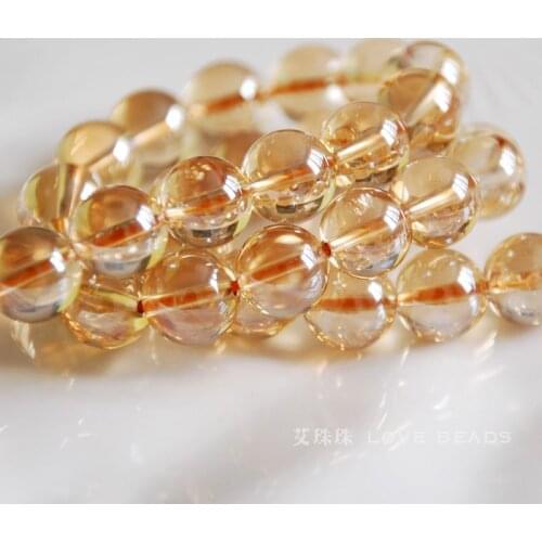 Natural golden aqua aura quartz 4-12mm round loose beads jewelry making DIY for women