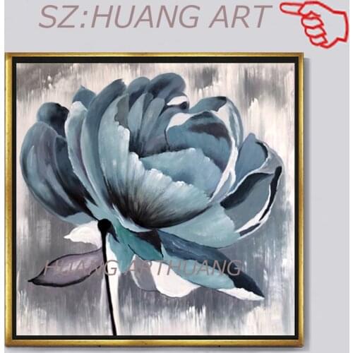 New Design Wholesale Unique Design High Quality Handmade Living Room Modern impression Blue Flower Oil Painting On Canvas