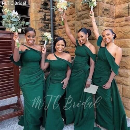 New Design Green Mermaid African Bridesmaid Dresses Plus Size Black Girls Maid Of Honor Gowns Long Wedding Party Dress Wholesale