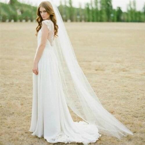 One Layer Women Wedding Veil With Comb 2M Long Lace Edge Cathedral Bridal Veil Accessories Velos De Novia voile de mariee