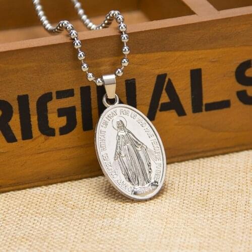 Virgin Mary Pendant Necklace for Women,Silver Color Our Lady Jewelry Wholesale Colar Cross Trendy Chain