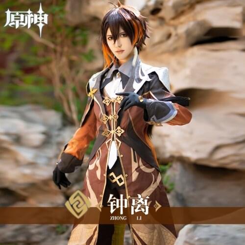 Genshin Impact Cosplay Zhongli Costume Zhong li Cosplay Genshin Impact Cosplay Game Zhongli Cosplay Wig Gradient Long Hairs Prop