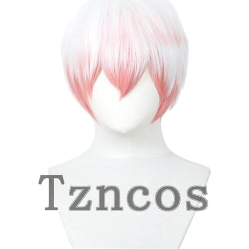 Tzncos Mystic Messenger Saeran Ray Wig Cosplay White and Pink Short Wig Heat Resistant Synthetic Hair