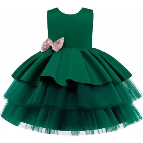Flower Girls Green Wedding Dresses Kids Satin Short Party Princess Birthday Dress First Communion Gown with Bow