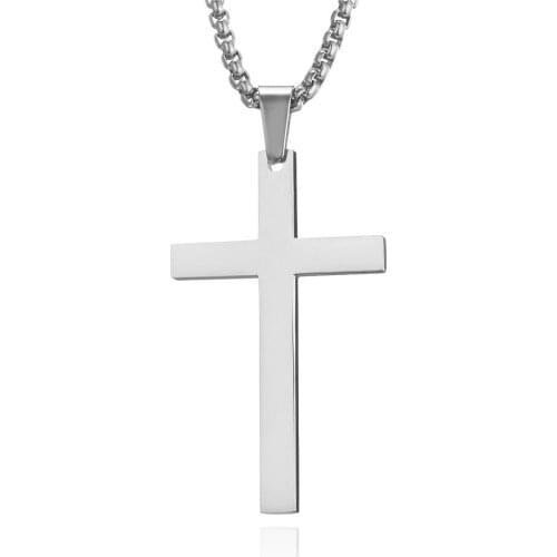 Simple Cross Pendant Necklace for Men Boy Stainless Steel Prayer Christian Religious Anniversary Male Jewelry 24Inch