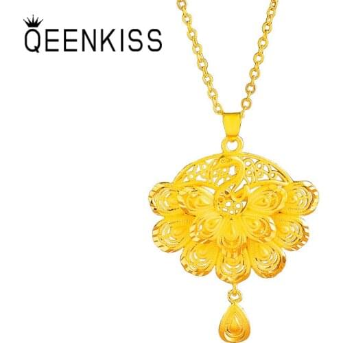 QEENKISS PT569 Fine Jewelry Wholesale Fashion Woman Girl Birthday Wedding Gift Retro Peacock 24KT Gold Pendant Charm NO CHAIN