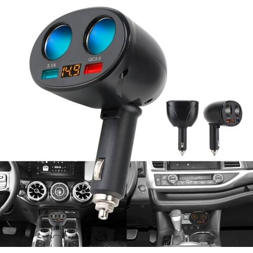Splitter Charger Plug Adapter Power Socket Adapter With Voltage LED Display 2 USB Car Charger Car Cigarette Lighter Socket