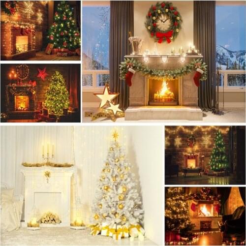 Christmas Theme Indoor Photography Background Christmas tree Fireplace Children Portrait Photo Backdrops 21710 CHM-04