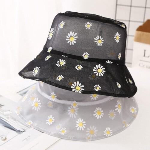 Net Yarn Fisherman Hat Summer Sunbonnet Breathable Daisy Flower Bucket Hat Outdoor Sun Protection Hat Womens Unisex Panama Cap